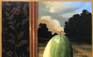 <strong>Improbable balance: watermelon</strong> <span class="dims">36x24”</span> oil on linen